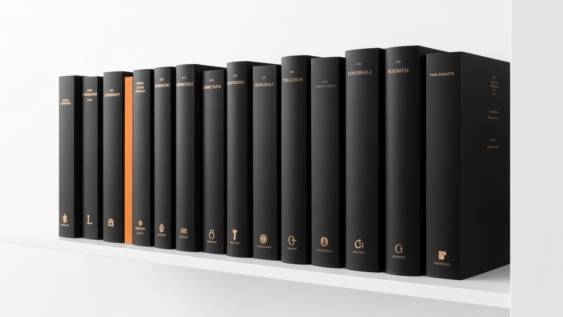 A row of premium academic books on a shelf